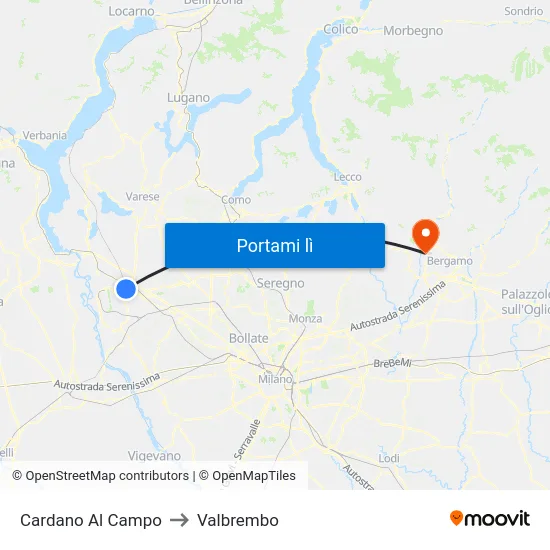 Cardano Al Campo to Valbrembo map