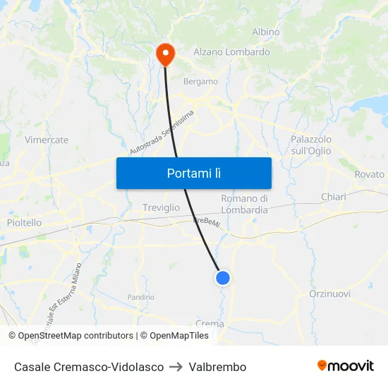 Casale Cremasco-Vidolasco to Valbrembo map