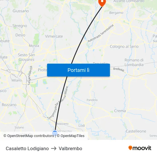 Casaletto Lodigiano to Valbrembo map