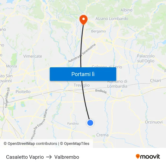 Casaletto Vaprio to Valbrembo map