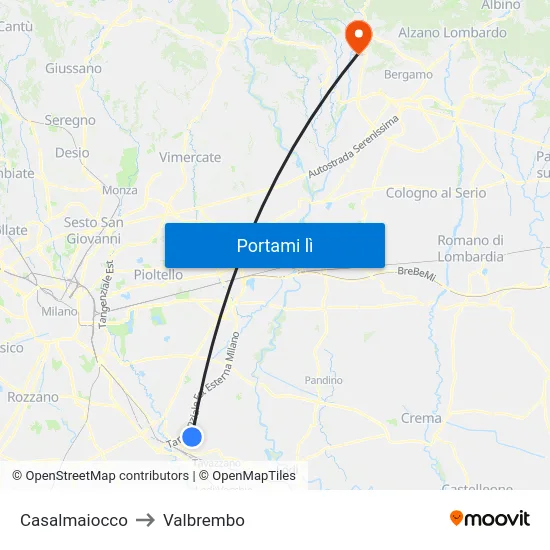 Casalmaiocco to Valbrembo map