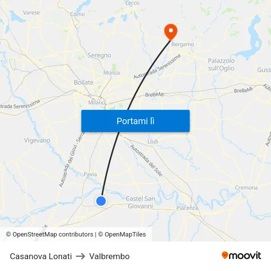 Casanova Lonati to Valbrembo map