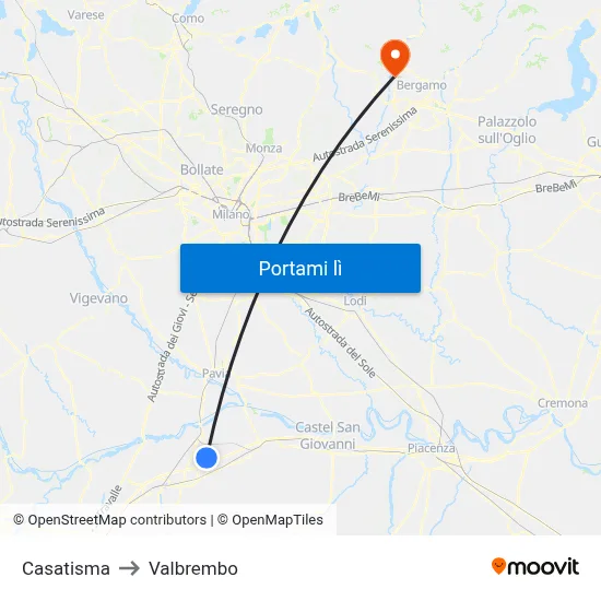 Casatisma to Valbrembo map