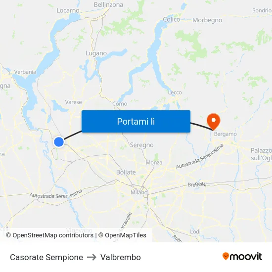 Casorate Sempione to Valbrembo map