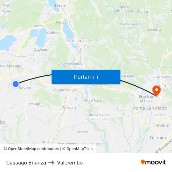 Cassago Brianza to Valbrembo map