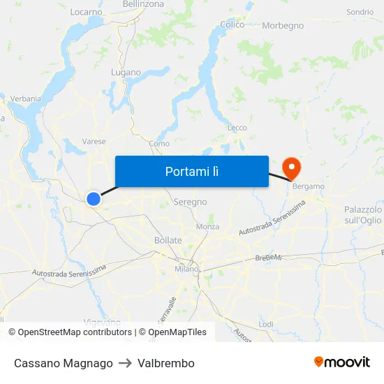 Cassano Magnago to Valbrembo map