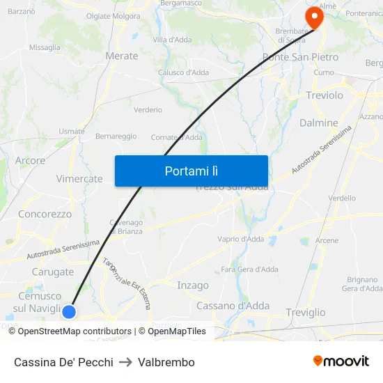 Cassina De' Pecchi to Valbrembo map