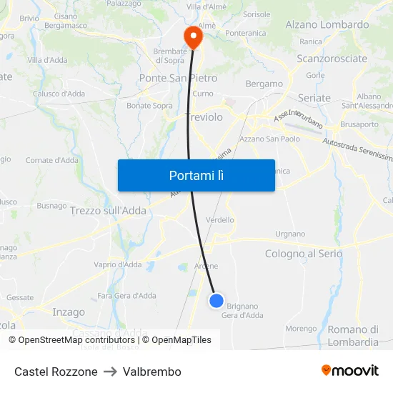 Castel Rozzone to Valbrembo map