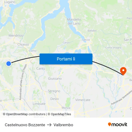 Castelnuovo Bozzente to Valbrembo map