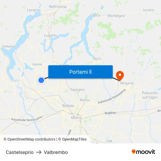 Castelseprio to Valbrembo map