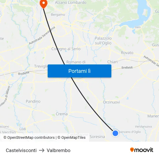 Castelvisconti to Valbrembo map