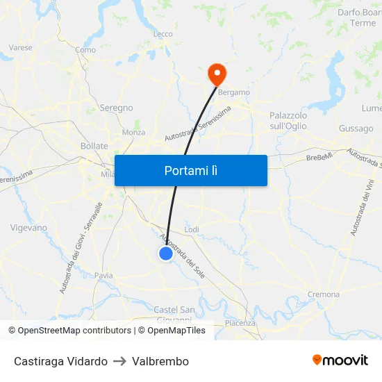 Castiraga Vidardo to Valbrembo map