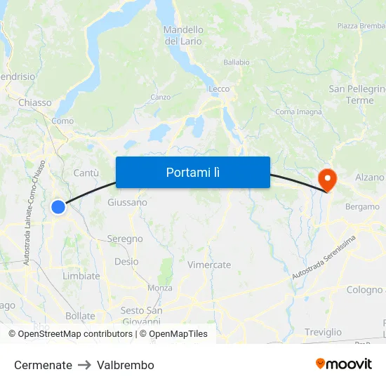 Cermenate to Valbrembo map