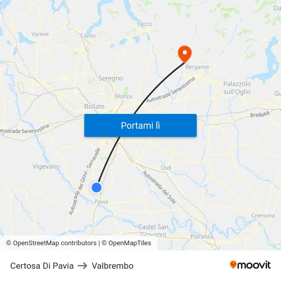 Certosa Di Pavia to Valbrembo map