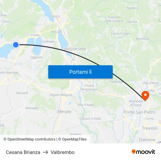 Cesana Brianza to Valbrembo map
