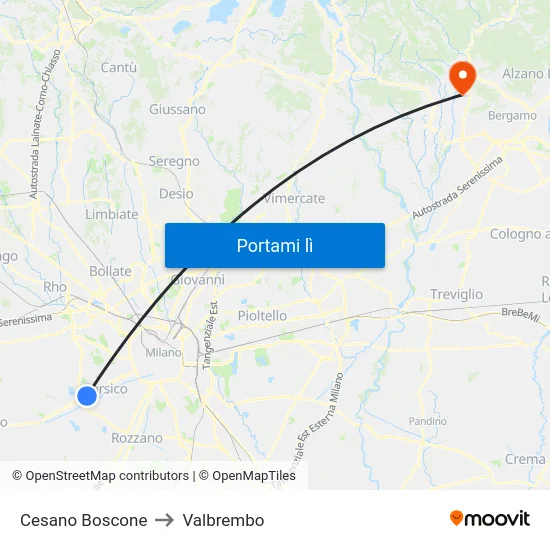 Cesano Boscone to Valbrembo map