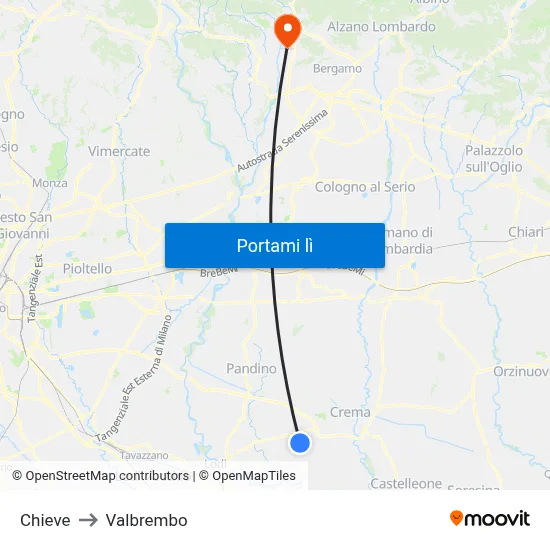 Chieve to Valbrembo map