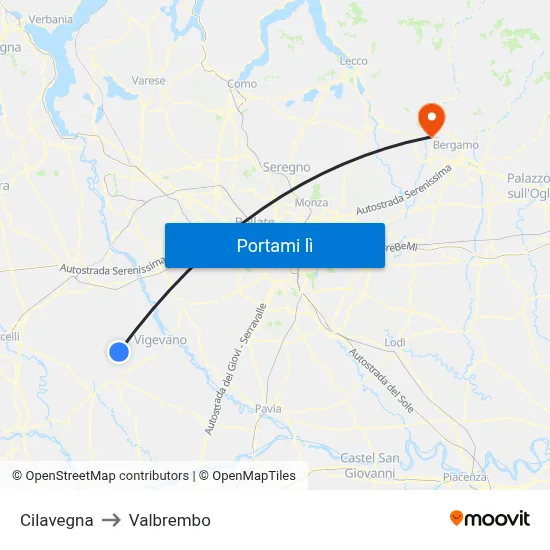 Cilavegna to Valbrembo map