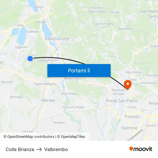 Colle Brianza to Valbrembo map