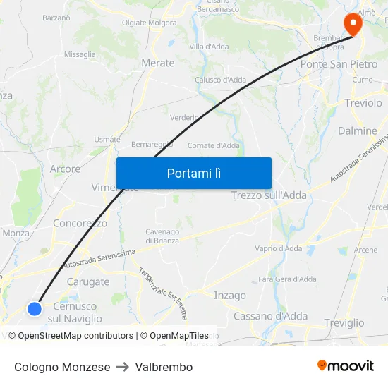 Cologno Monzese to Valbrembo map