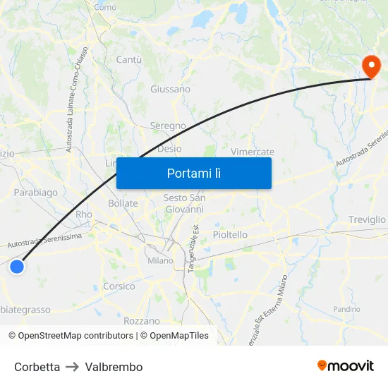 Corbetta to Valbrembo map