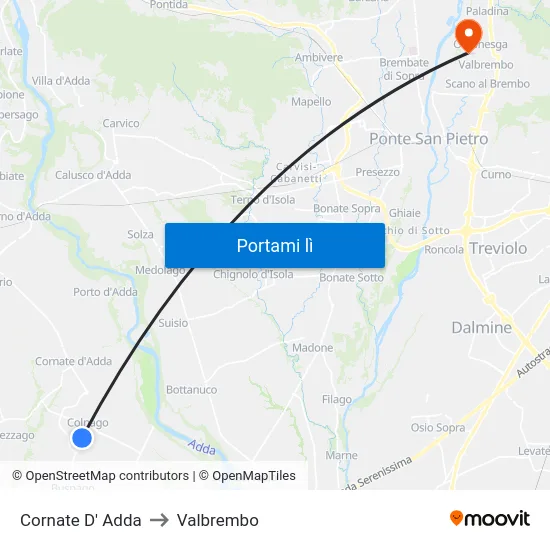 Cornate D' Adda to Valbrembo map