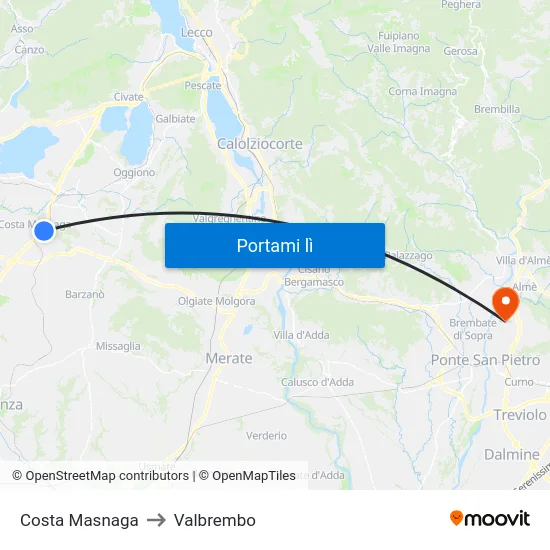 Costa Masnaga to Valbrembo map