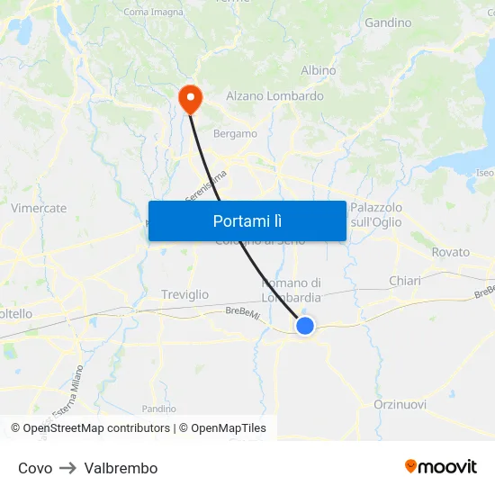 Covo to Valbrembo map