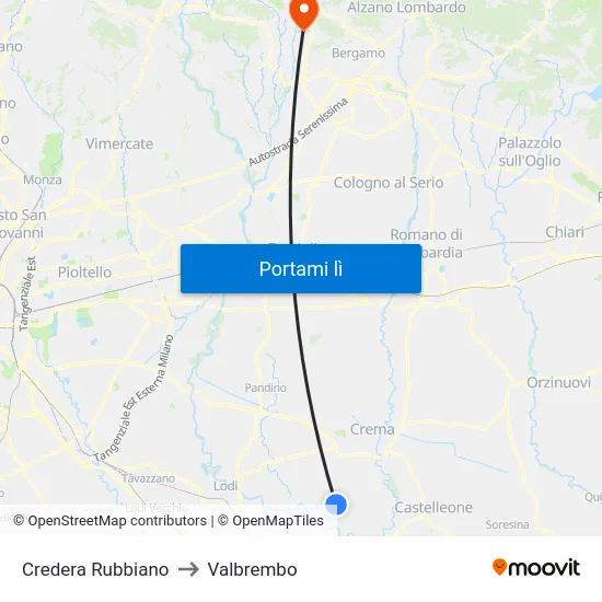Credera Rubbiano to Valbrembo map