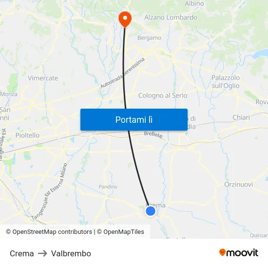 Crema to Valbrembo map