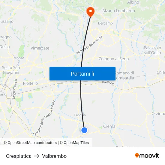 Crespiatica to Valbrembo map