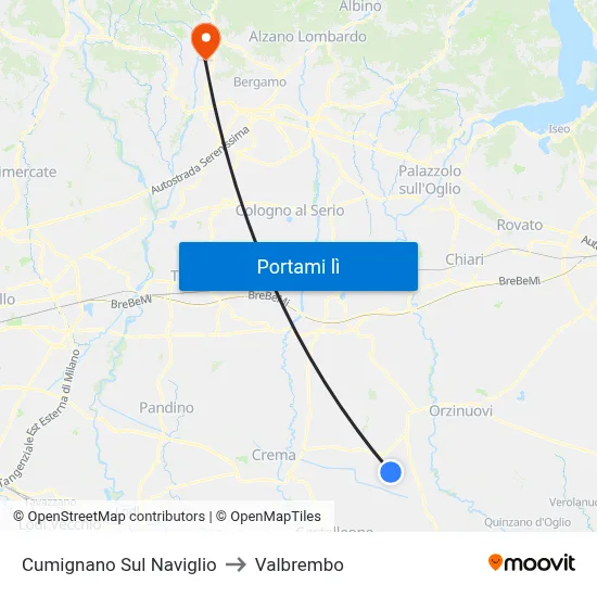 Cumignano Sul Naviglio to Valbrembo map