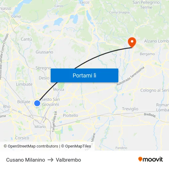 Cusano Milanino to Valbrembo map