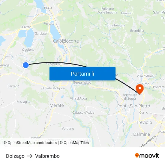 Dolzago to Valbrembo map