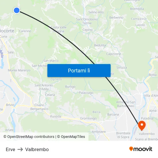 Erve to Valbrembo map