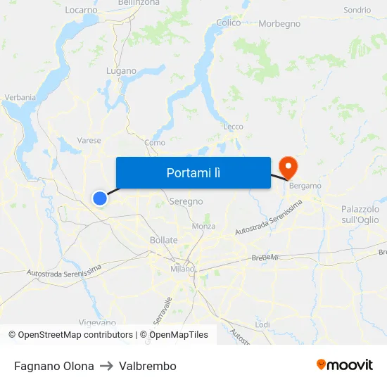 Fagnano Olona to Valbrembo map