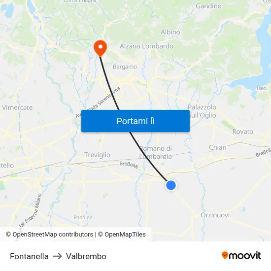 Fontanella to Valbrembo map