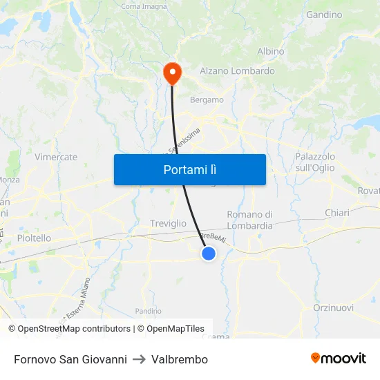Fornovo San Giovanni to Valbrembo map