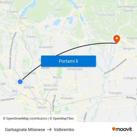 Garbagnate Milanese to Valbrembo map