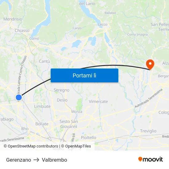 Gerenzano to Valbrembo map