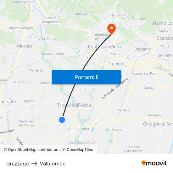 Grezzago to Valbrembo map