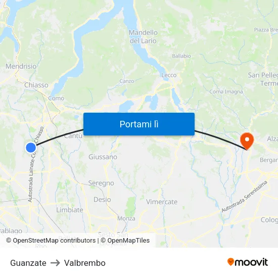 Guanzate to Valbrembo map