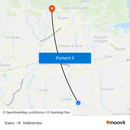 Izano to Valbrembo map