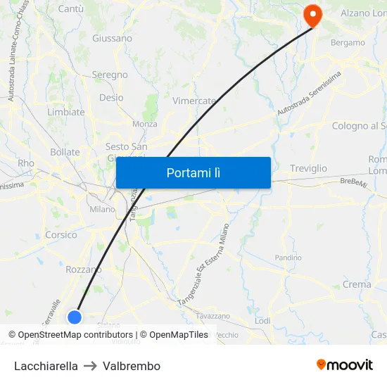 Lacchiarella to Valbrembo map