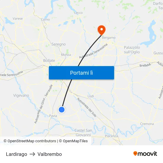 Lardirago to Valbrembo map