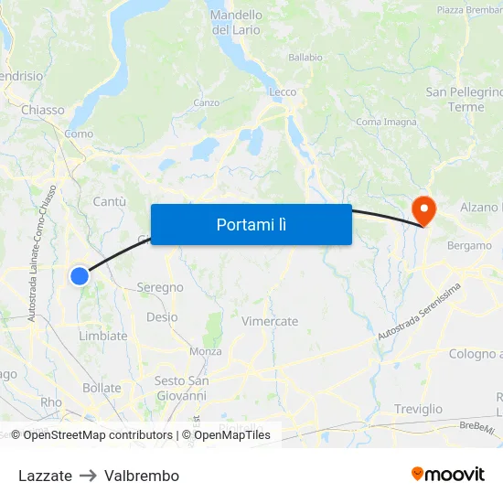 Lazzate to Valbrembo map