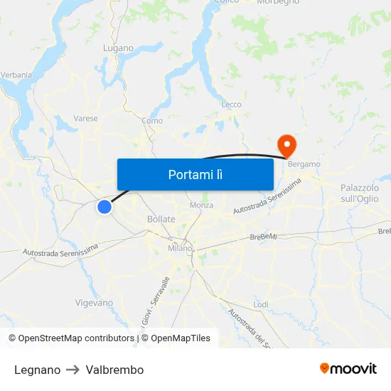 Legnano to Valbrembo map