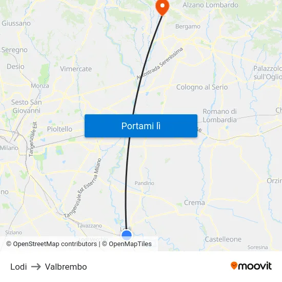Lodi to Valbrembo map