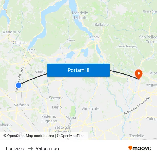 Lomazzo to Valbrembo map