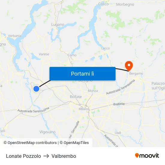 Lonate Pozzolo to Valbrembo map